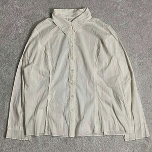 J.Jill Lolita Button Down Shirt Ruffle Trim Long Sleeve Blouse Ivory Size L NWT